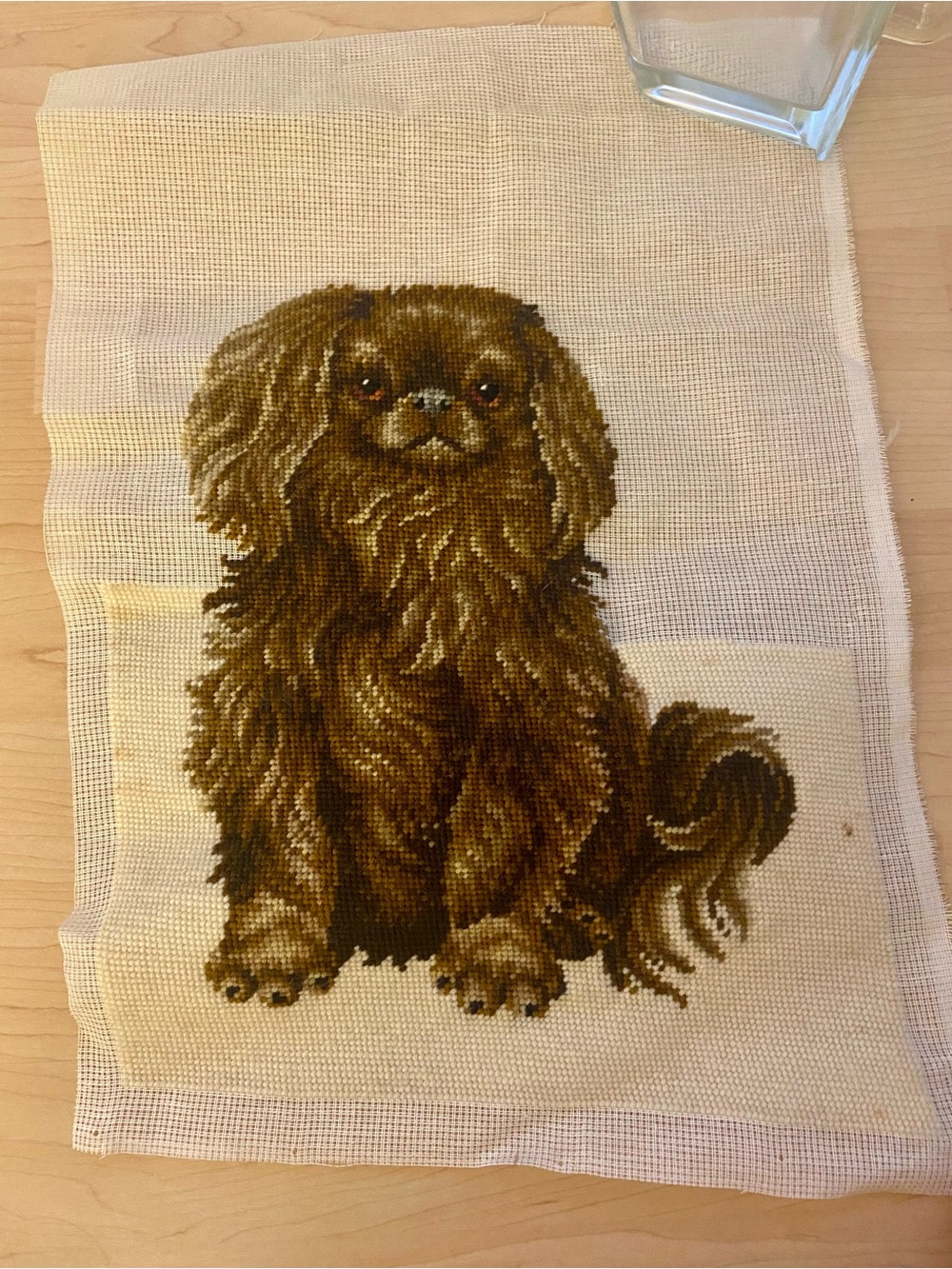 INCOMPLETE Pekingese Dog Needlepoint Vintage Portrait DIY Cross Stitch Art